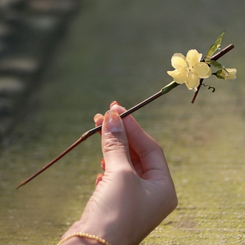 Sunlit Forsythia & Bamboo Hair Stick