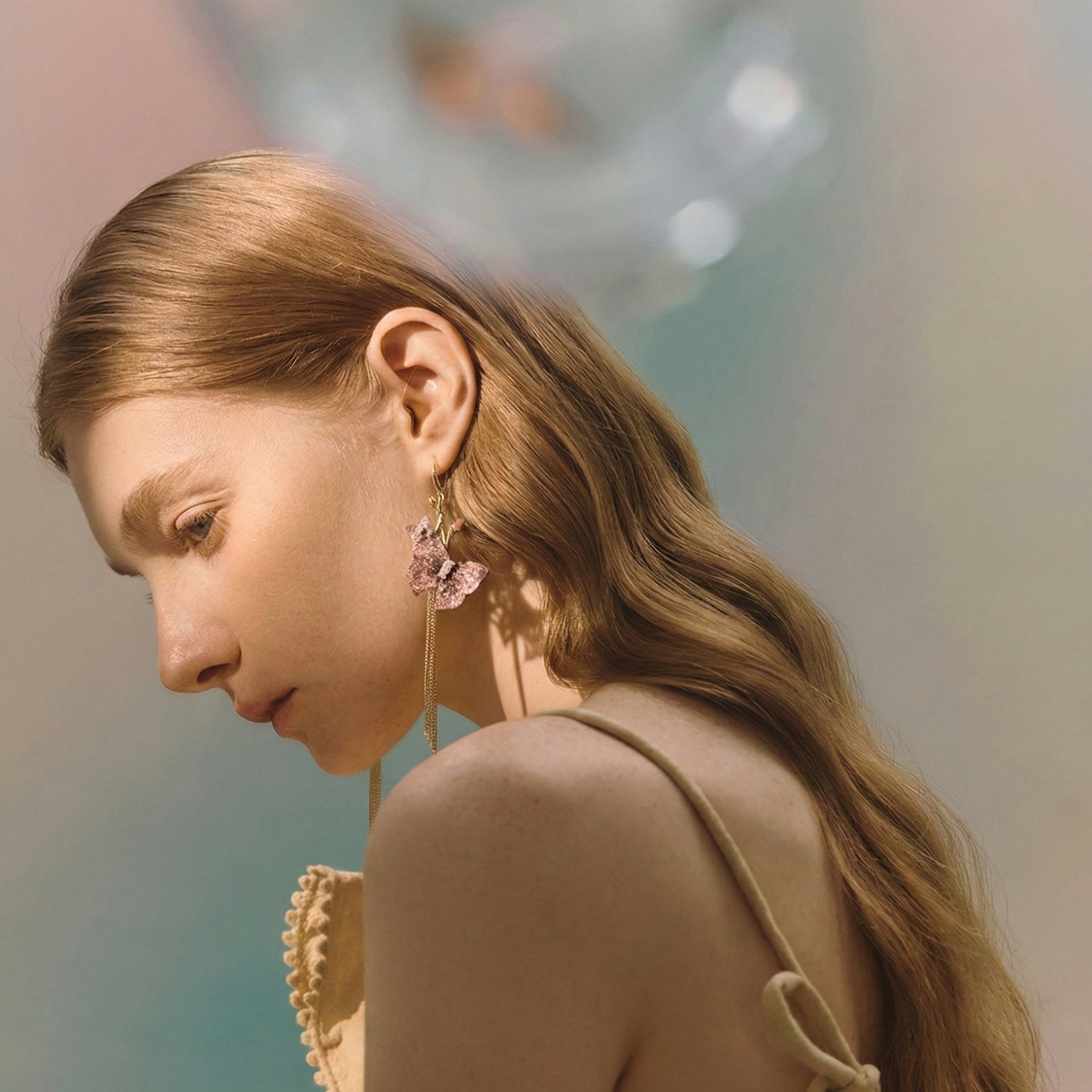 Ballet Rose Butterfly Fringe Earrings