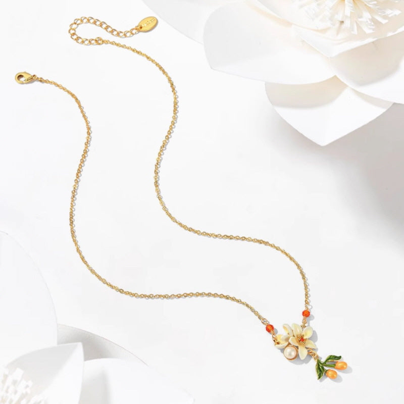 Tangy Kumquat & Flower Necklace