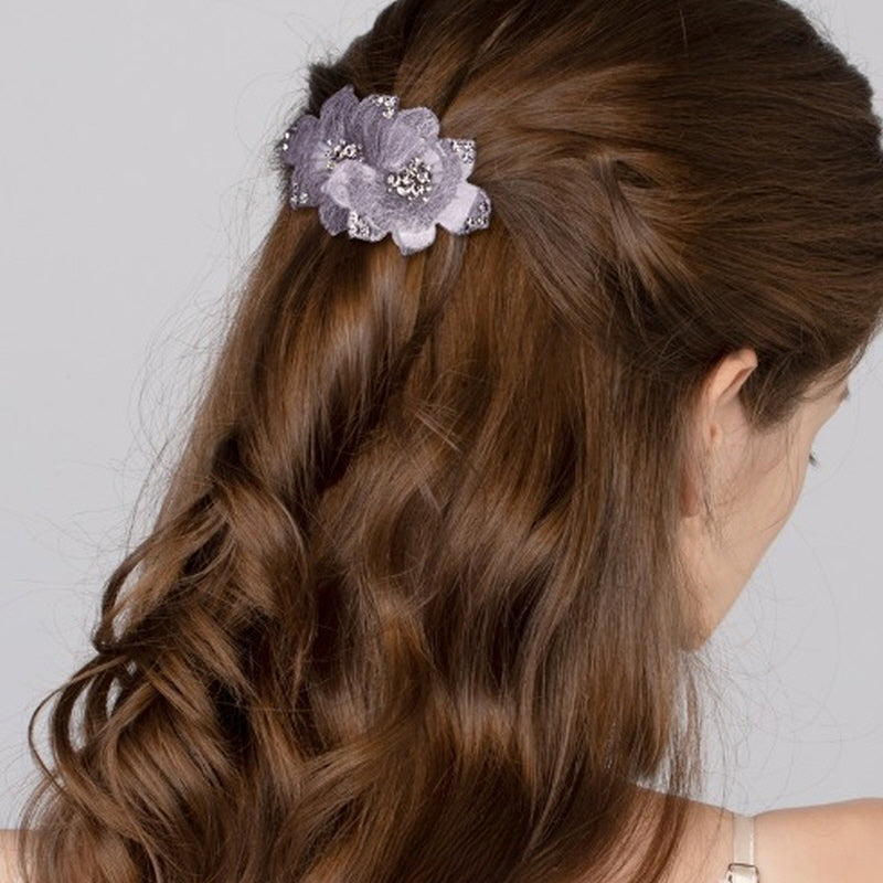 Purple Flowers Rhinestone Hair Clip