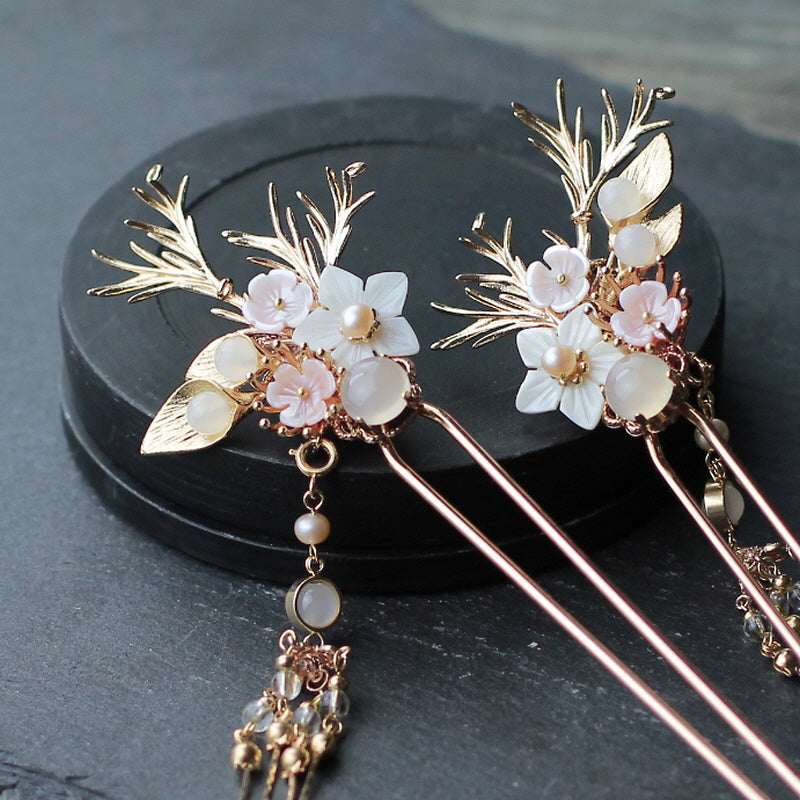 Oriental Deer and Flower U-Shaped Hair Stick